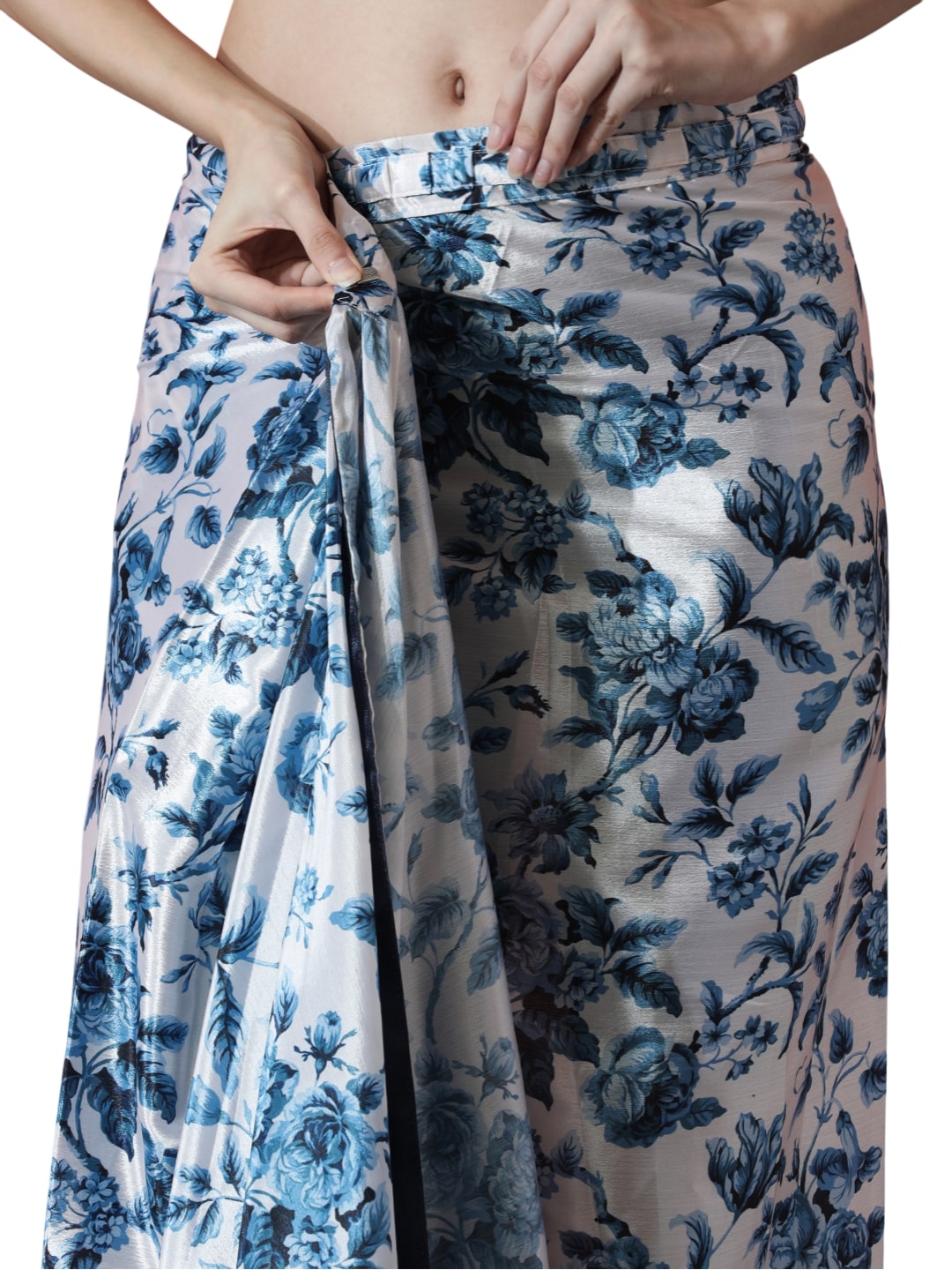 Jyoti Fashion Women's Navy Blue Chinon Digital Printed Ready To Wear Saree with Blouse - Distacart