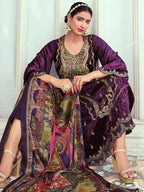Jyoti Fashion Women's Purple Velvet Cording with Digital Printed Kurta with Trouser & Dupatta