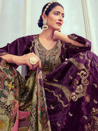 Jyoti Fashion Women's Purple Velvet Cording with Digital Printed Kurta with Trouser & Dupatta