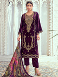 Jyoti Fashion Women's Purple Velvet Cording with Digital Printed Kurta with Trouser & Dupatta