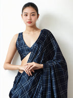 Jyoti Fashion Women's Navy Blue Chinon Digital Printed Ready To Wear Saree with Blouse - Distacart