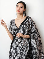 Jyoti Fashion Women's Black Chinon Digital Printed Ready To Wear Saree with Blouse - Distacart