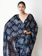 Jyoti Fashion Women's Navy Blue Chinon Digital Printed Ready To Wear Saree with Blouse