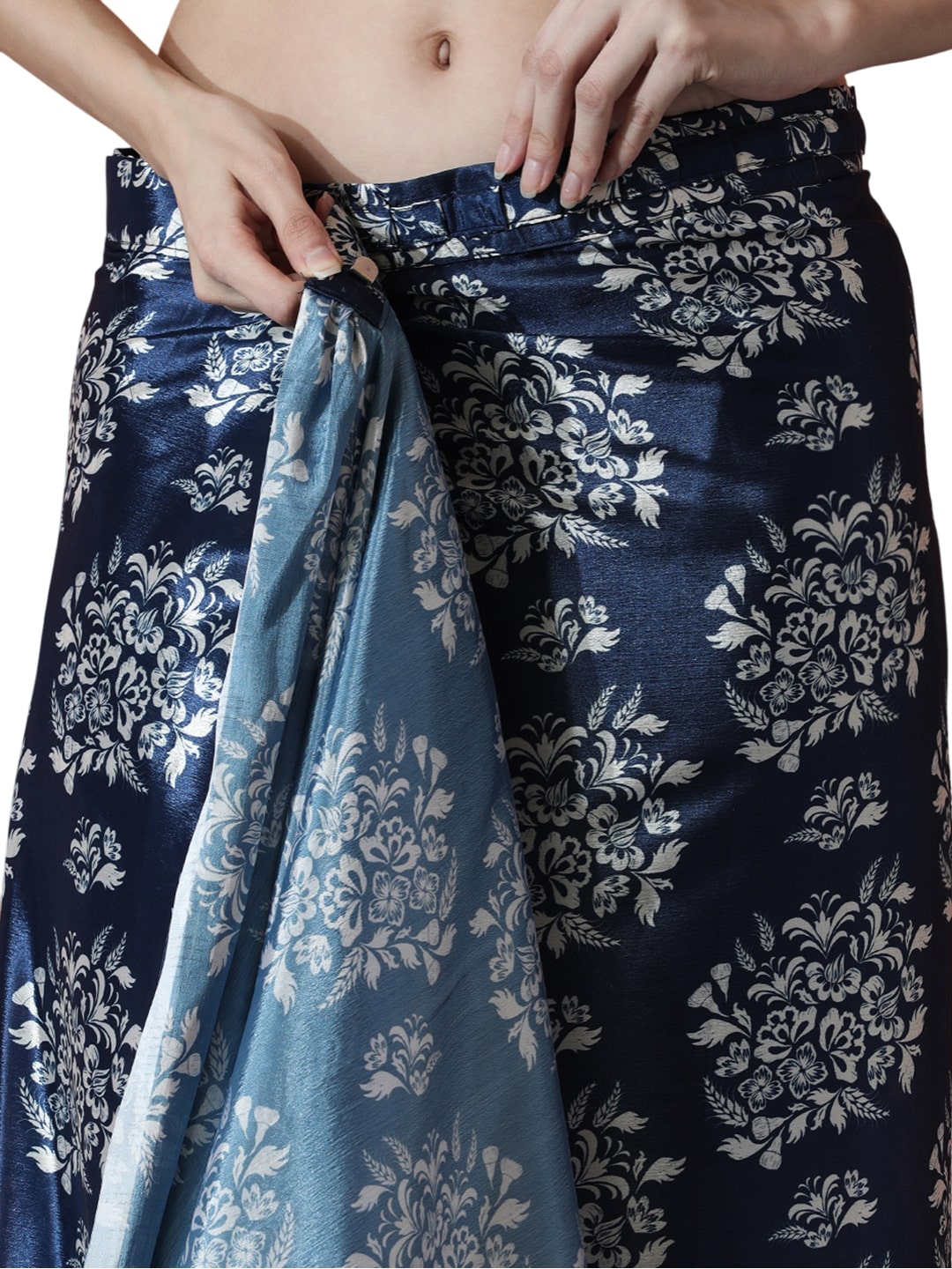 Jyoti Fashion Women's Navy Blue Chinon Digital Printed Ready To Wear Saree with Blouse