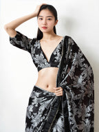 Jyoti Fashion Women's Black Chinon Digital Printed Ready To Wear Saree with Blouse - Distacart