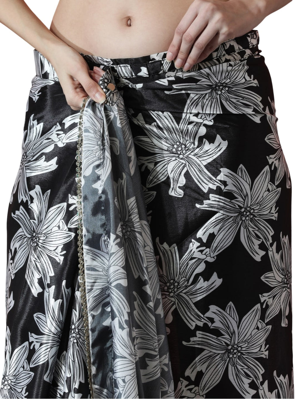 Jyoti Fashion Women's Black Chinon Digital Printed Ready To Wear Saree with Blouse - Distacart