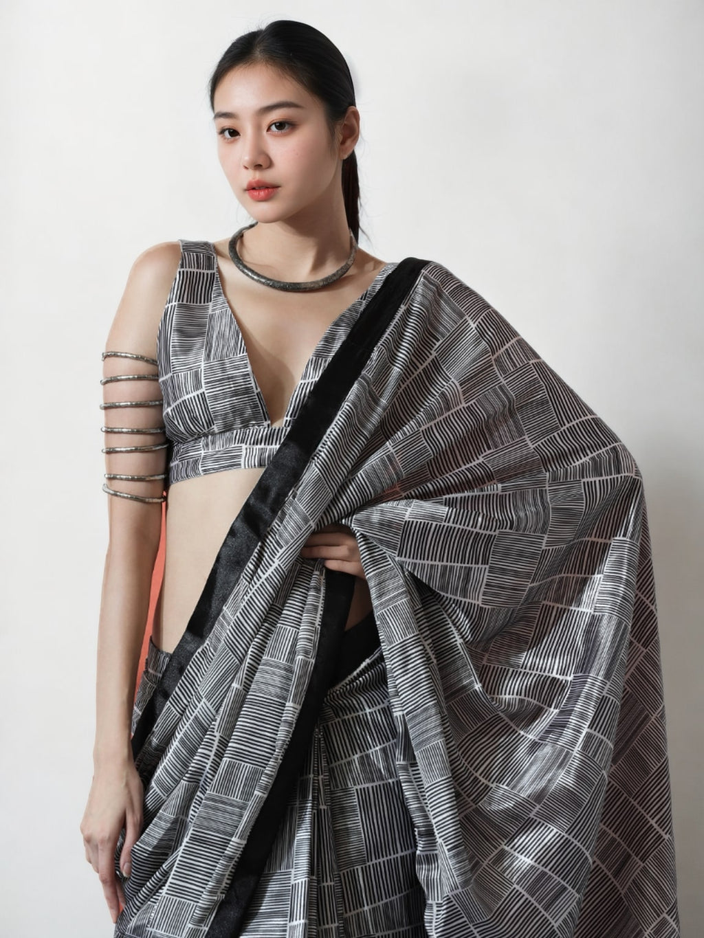 Jyoti Fashion Women's Grey Chinon Digital Printed Ready To Wear Saree with Blouse - Distacart