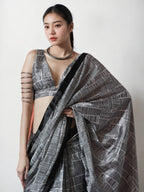 Jyoti Fashion Women's Grey Chinon Digital Printed Ready To Wear Saree with Blouse - Distacart
