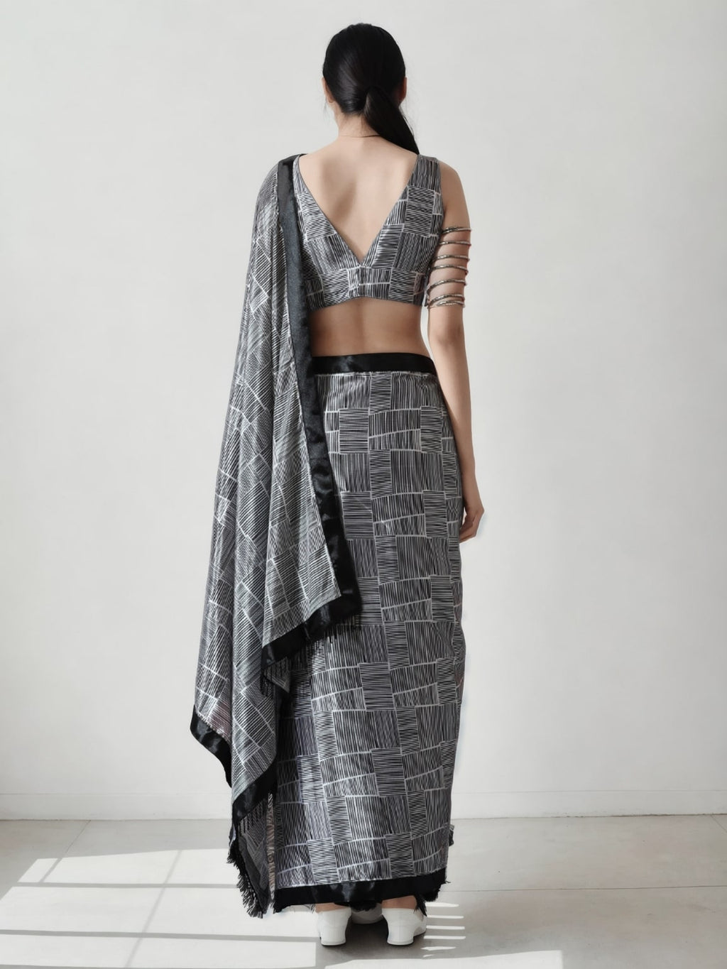 Jyoti Fashion Women's Grey Chinon Digital Printed Ready To Wear Saree with Blouse - Distacart