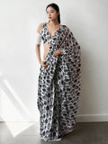 Jyoti Fashion Women's Black Chinon Digital Printed Ready To Wear Saree with Blouse - Distacart