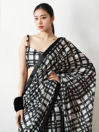 Jyoti Fashion Women's Black Chinon Digital Printed Ready To Wear Saree with Blouse - Distacart