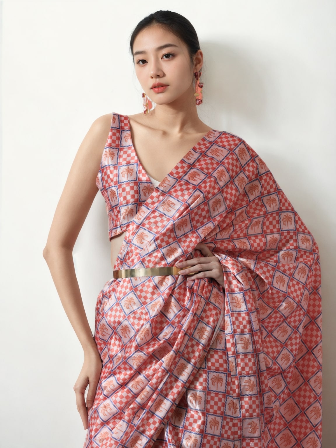 Jyoti Fashion Women's Peach Chinon Digital Printed Ready To Wear Saree with Blouse - Distacart