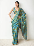 Jyoti Fashion Women's Sky Blue Chinon Digital Printed Ready To Wear Saree with Blouse - Distacart