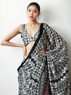 Jyoti Fashion Women's Black Chinon Digital Printed Ready To Wear Saree with Blouse - Distacart