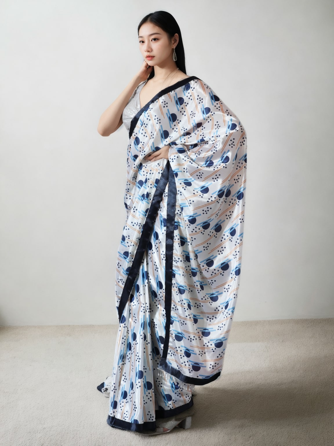 Jyoti Fashion Women's Multicolor Chinon Digital Printed Ready To Wear Saree with Blouse - Distacart
