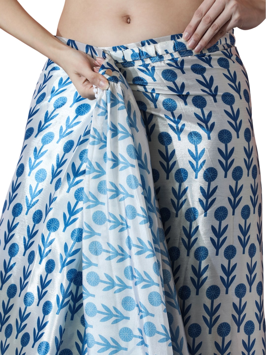 Jyoti Fashion Women's Sky Blue Chinon Digital Printed Ready To Wear Saree with Blouse - Distacart