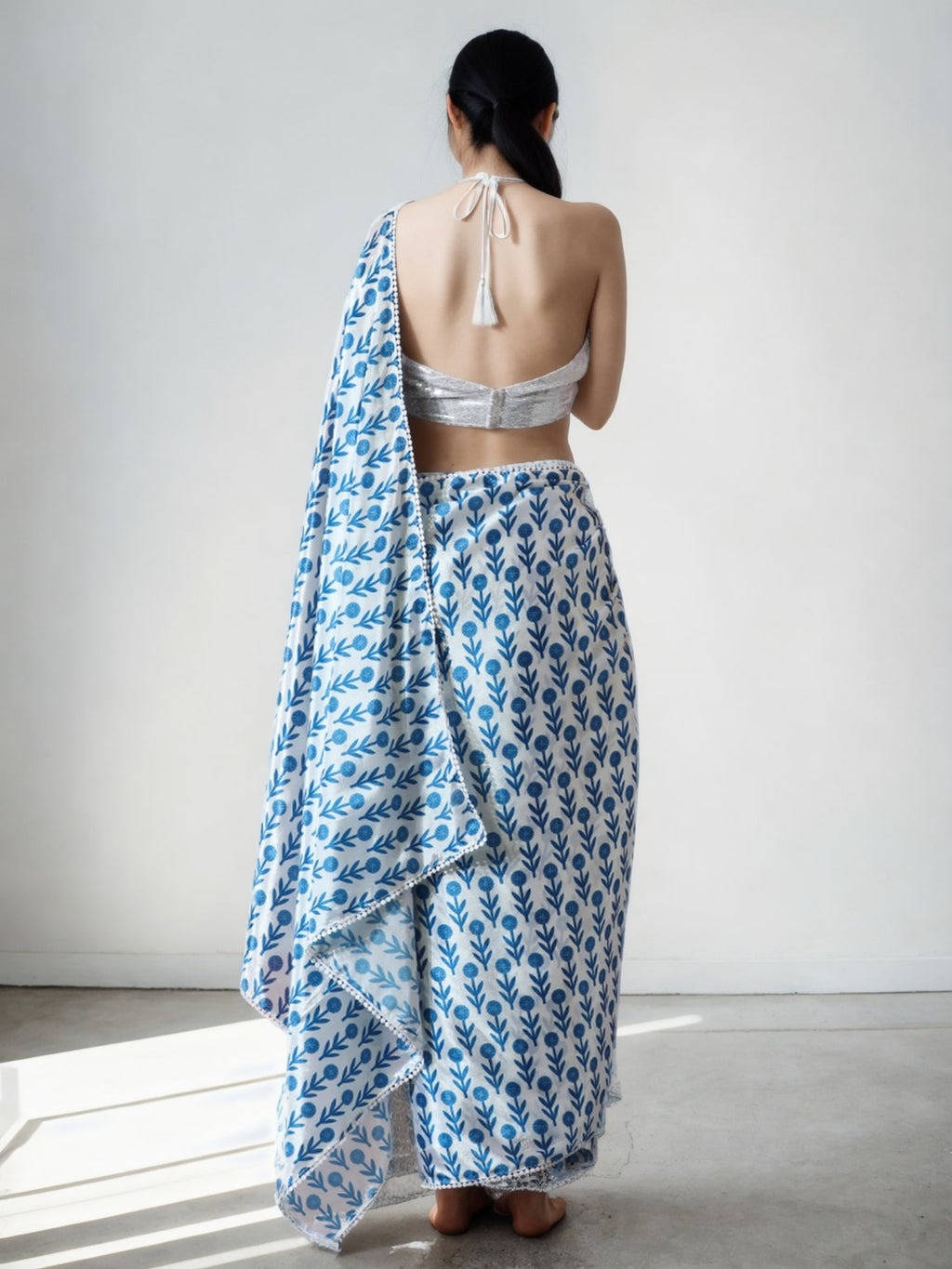 Jyoti Fashion Women's Sky Blue Chinon Digital Printed Ready To Wear Saree with Blouse - Distacart