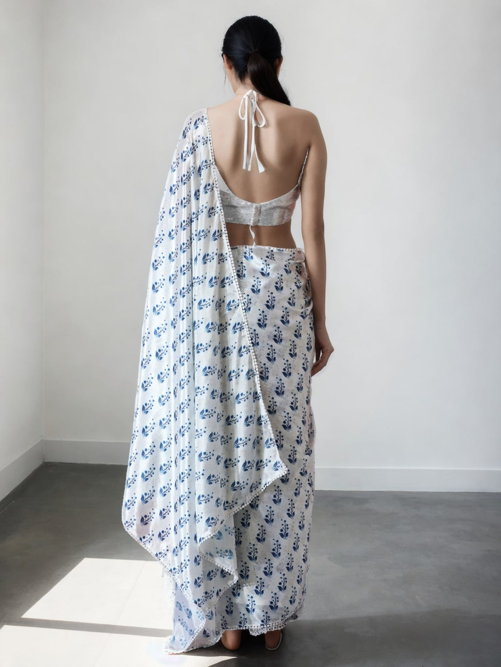 Jyoti Fashion Women's Blue Chinon Digital Printed Ready To Wear Saree with Blouse - Distacart
