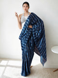 Jyoti Fashion Women's Navy Blue Chinon Digital Printed Ready To Wear Saree with Blouse - Distacart