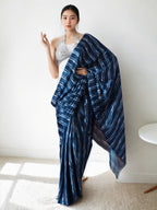 Jyoti Fashion Women's Navy Blue Chinon Digital Printed Ready To Wear Saree with Blouse - Distacart