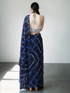 Jyoti Fashion Women's Dark Blue Marble Chiffon Printed Ready To Wear Saree with Blouse - Distacart