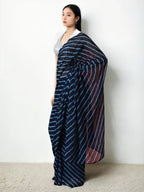 Jyoti Fashion Women's Dark Blue Marble Chiffon Printed Ready To Wear Saree with Blouse