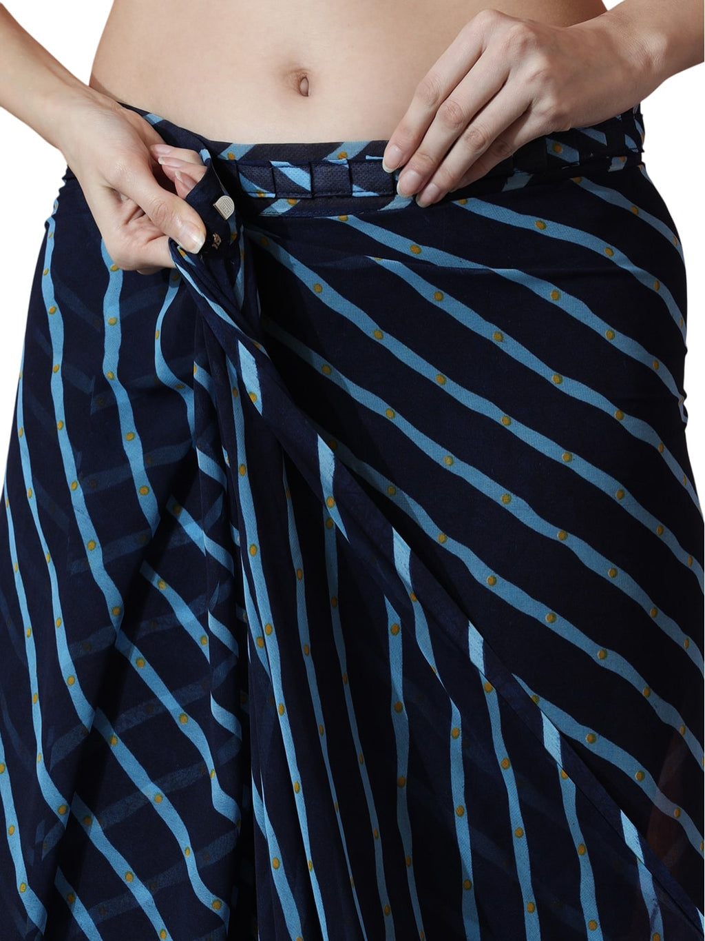 Jyoti Fashion Women's Dark Blue Marble Chiffon Printed Ready To Wear Saree with Blouse
