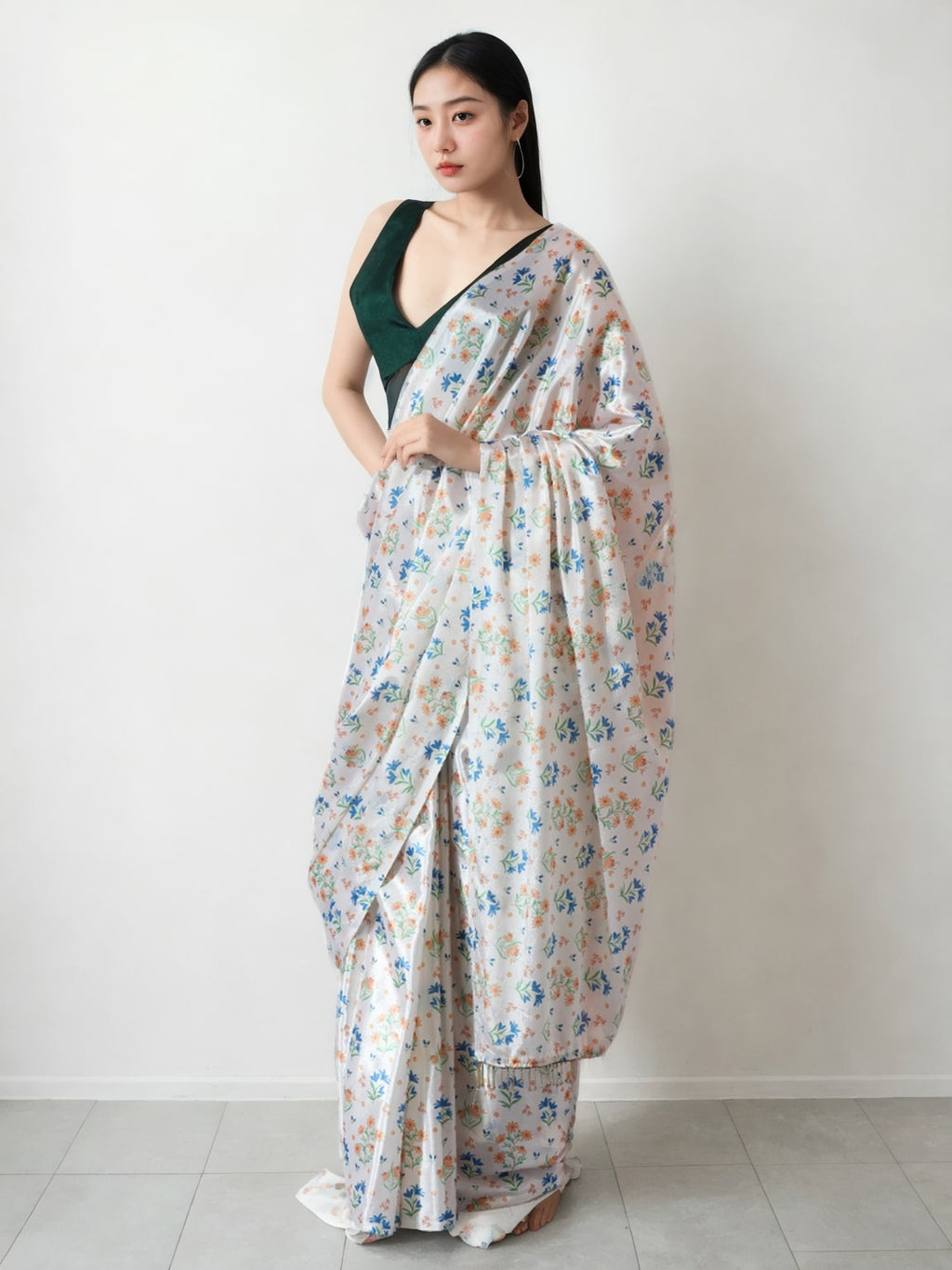 Jyoti Fashion Women's Multicolor Chinon Digital Printed Ready To Wear Saree with Blouse