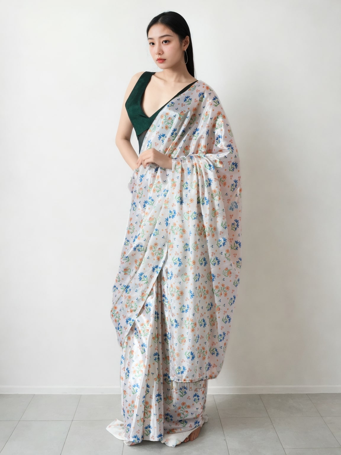 Jyoti Fashion Women's Multicolor Chinon Digital Printed Ready To Wear Saree with Blouse