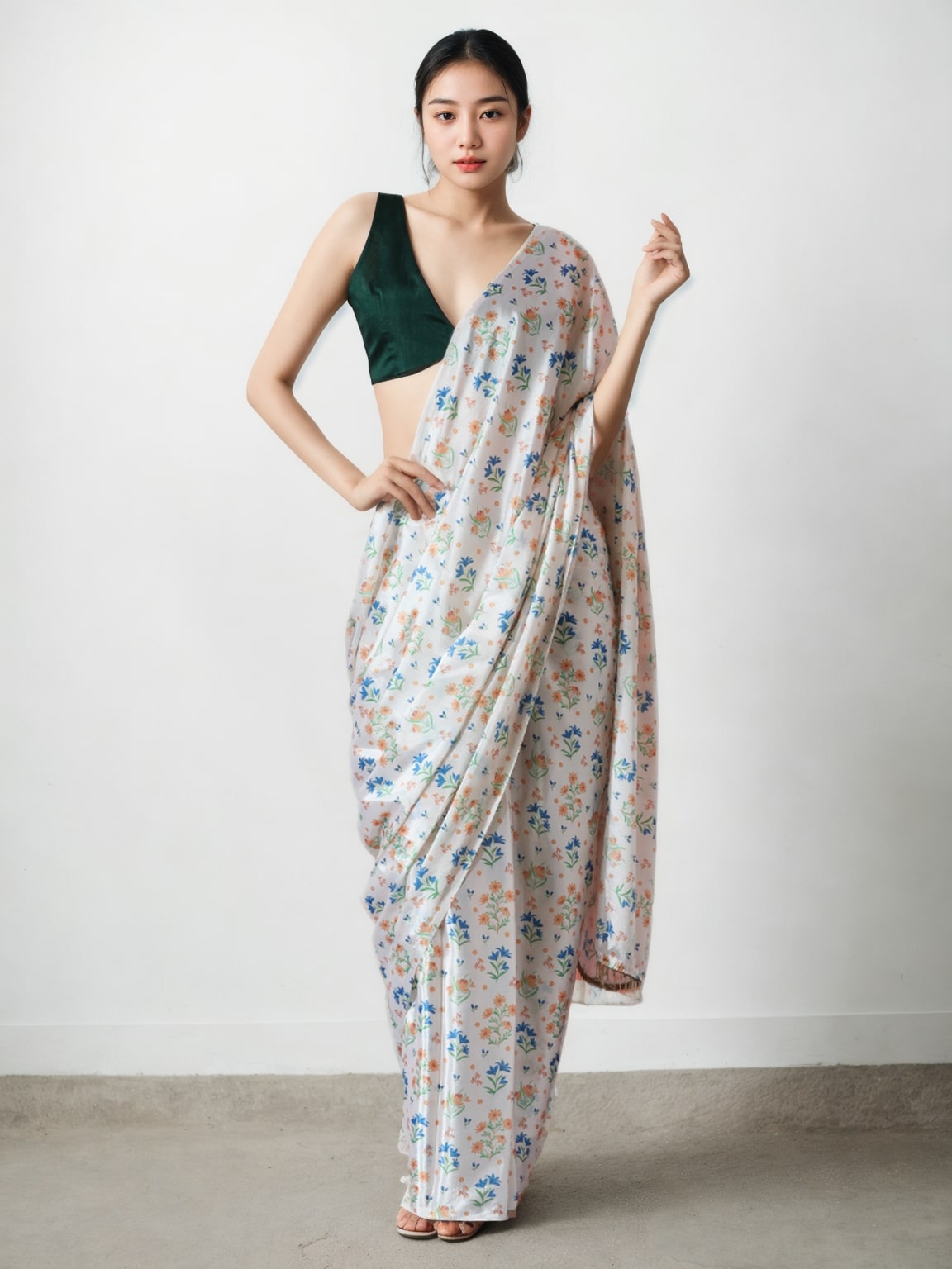 Jyoti Fashion Women's Multicolor Chinon Digital Printed Ready To Wear Saree with Blouse