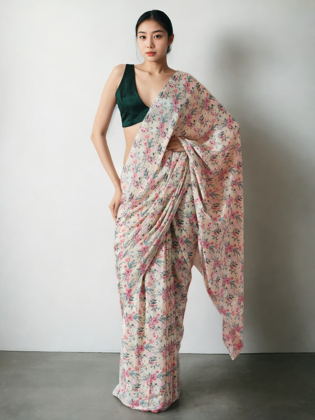 Jyoti Fashion Women's Multicolor Chinon Digital Printed Ready To Wear Saree with Blouse