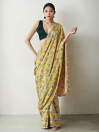 Jyoti Fashion Women's Mehendi Chinon Digital Printed Ready To Wear Saree with Blouse - Distacart