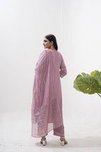 Jyoti Fashion Women's Purple Vertical Silk Sequins Embroidered Kurta Set