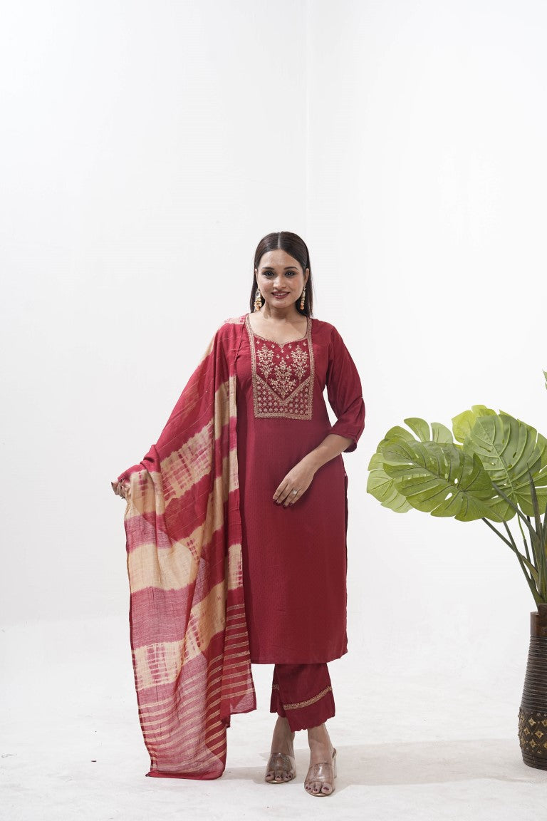 Jyoti Fashion Women's Purple Roman Silk Sequins Embroidered Kurta Set