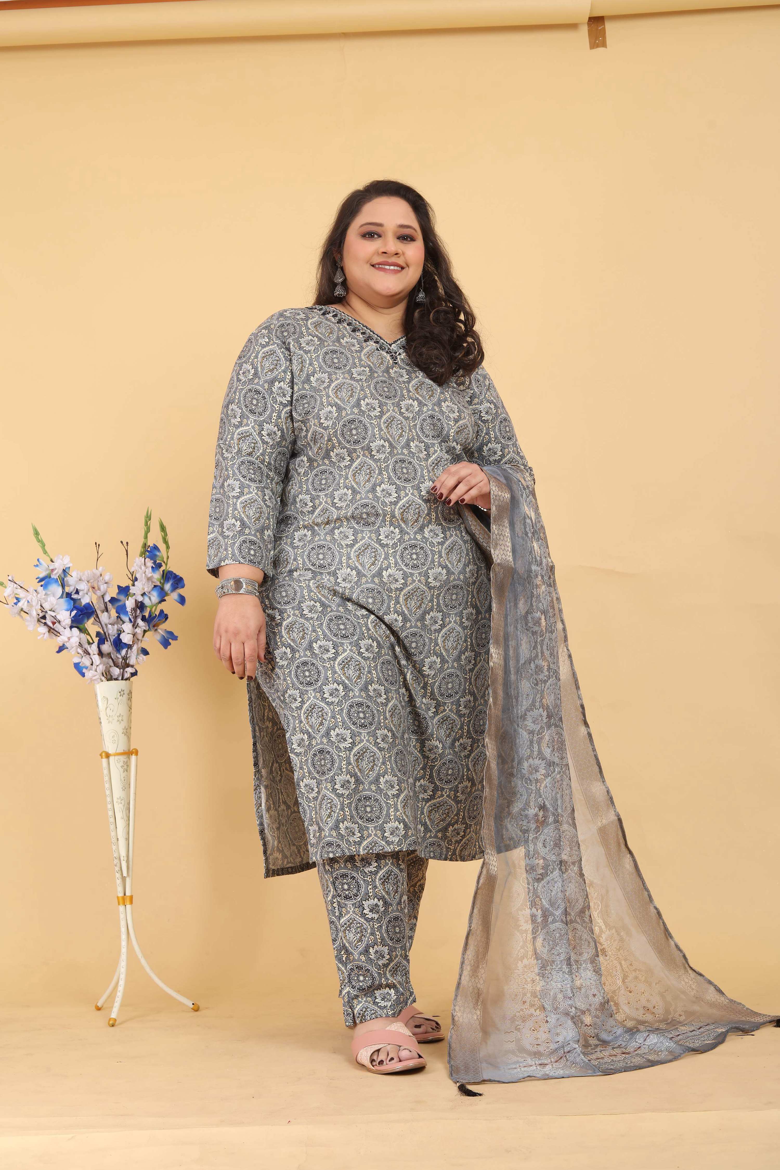 Jyoti Fashion Women's Grey Rayon Digital Print with Handwork Kurta Set - Distacart