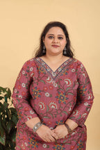 Jyoti Fashion Women's Brown Lichi Viscose Digital Print with Handwork Kurta Set - Distacart