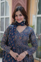 Jyoti Fashion Women's Blue Cotton Floral Printed Designer Kurta Set - Distacart
