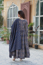 Jyoti Fashion Women's Blue Cotton Floral Printed Designer Kurta Set - Distacart