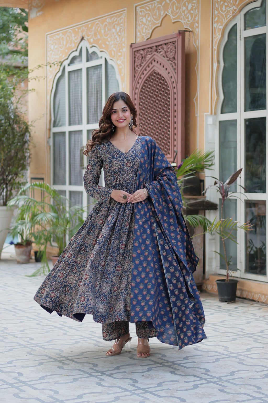 Jyoti Fashion Women's Blue Cotton Floral Printed Designer Kurta Set - Distacart