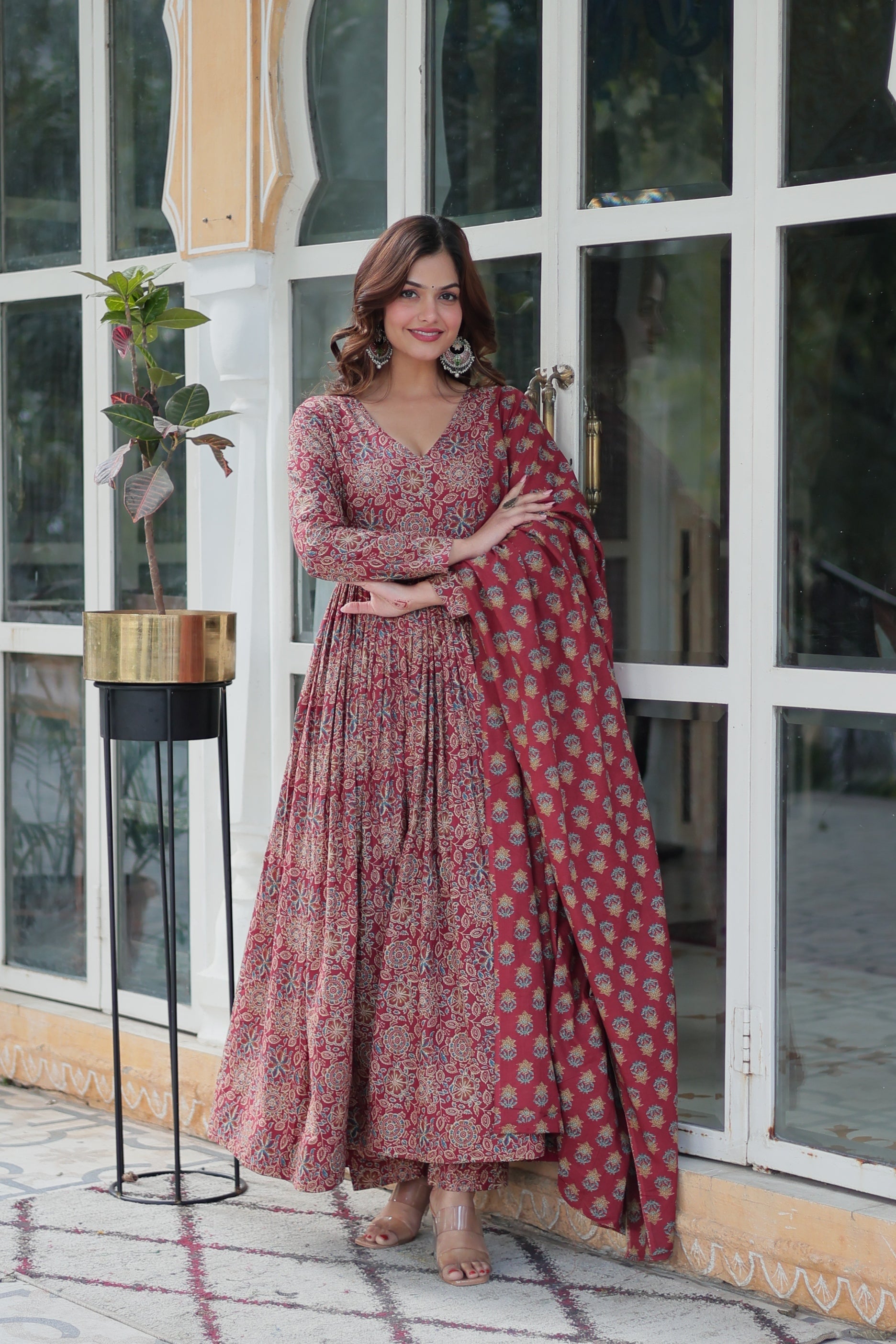 Jyoti Fashion Women's Maroon Cotton Floral Printed Designer Kurta Set - Distacart