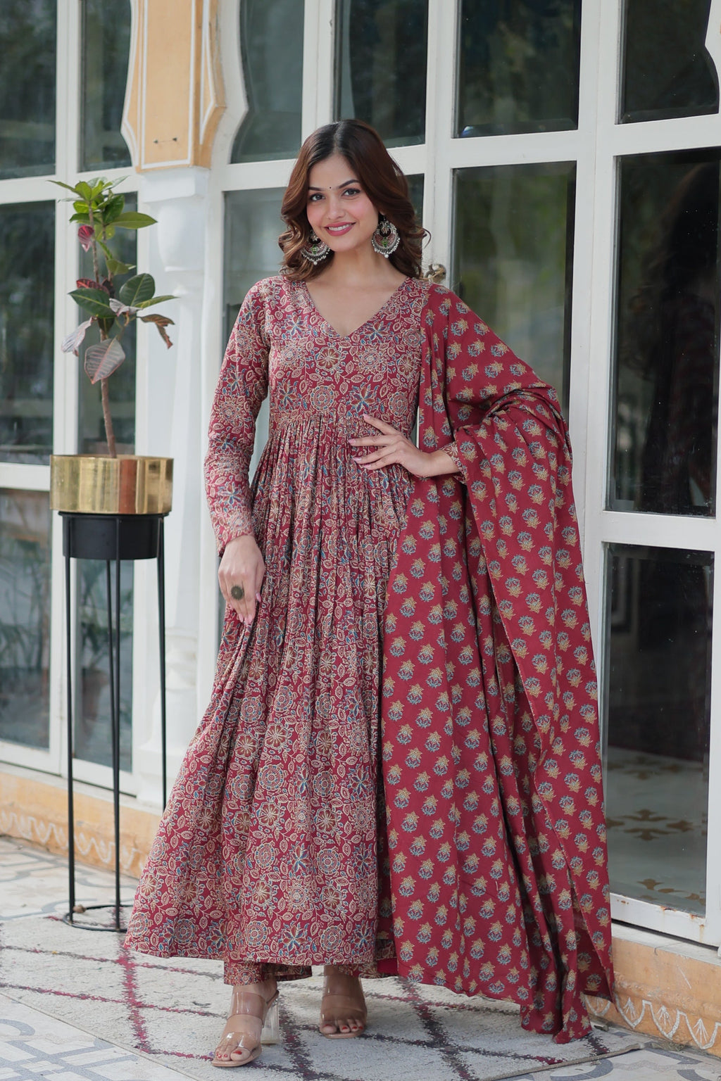 Jyoti Fashion Women's Maroon Cotton Floral Printed Designer Kurta Set - Distacart