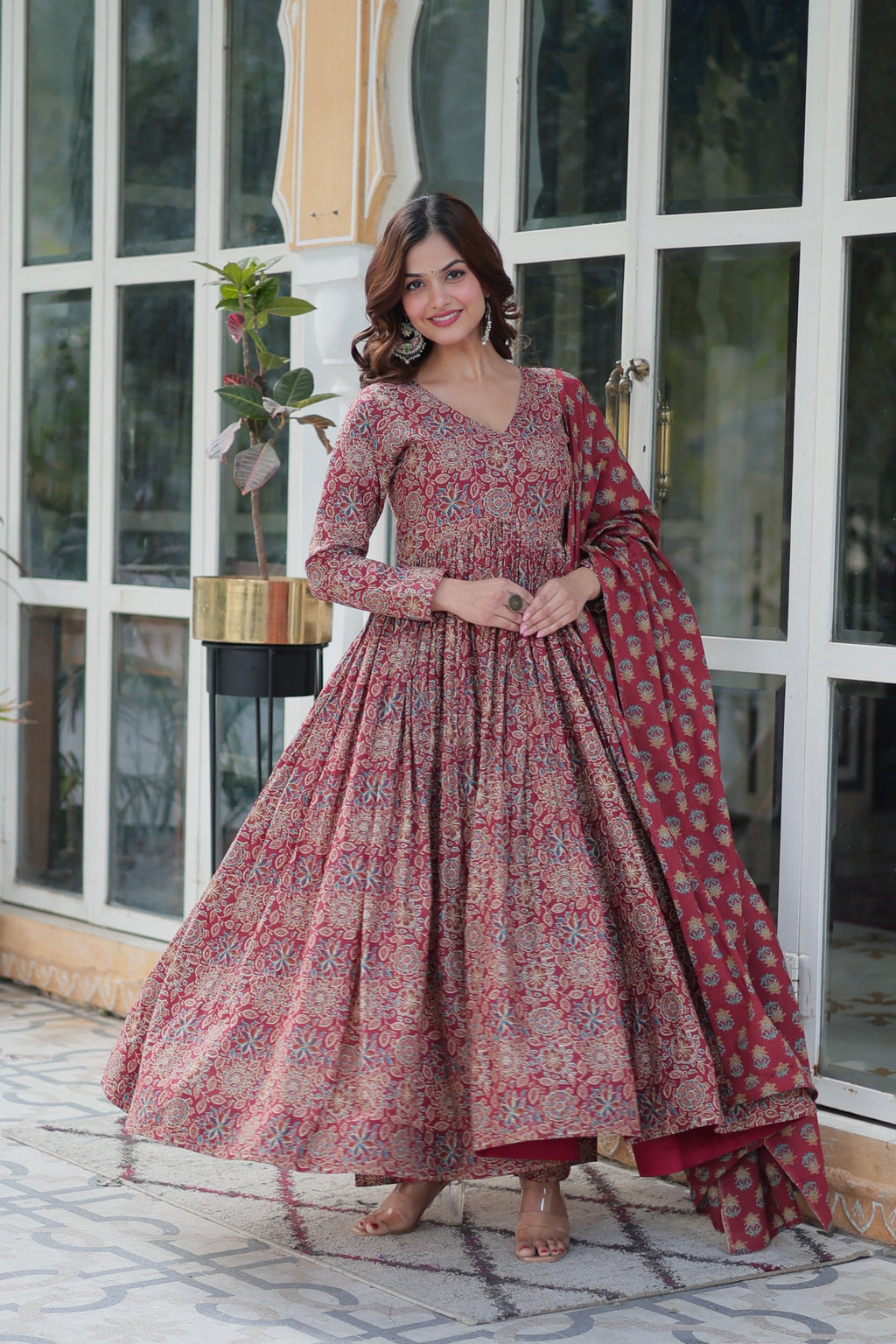 Jyoti Fashion Women's Maroon Cotton Floral Printed Designer Kurta Set - Distacart