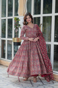 Jyoti Fashion Women's Maroon Cotton Floral Printed Designer Kurta Set - Distacart