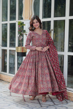 Jyoti Fashion Women's Maroon Cotton Floral Printed Designer Kurta Set - Distacart