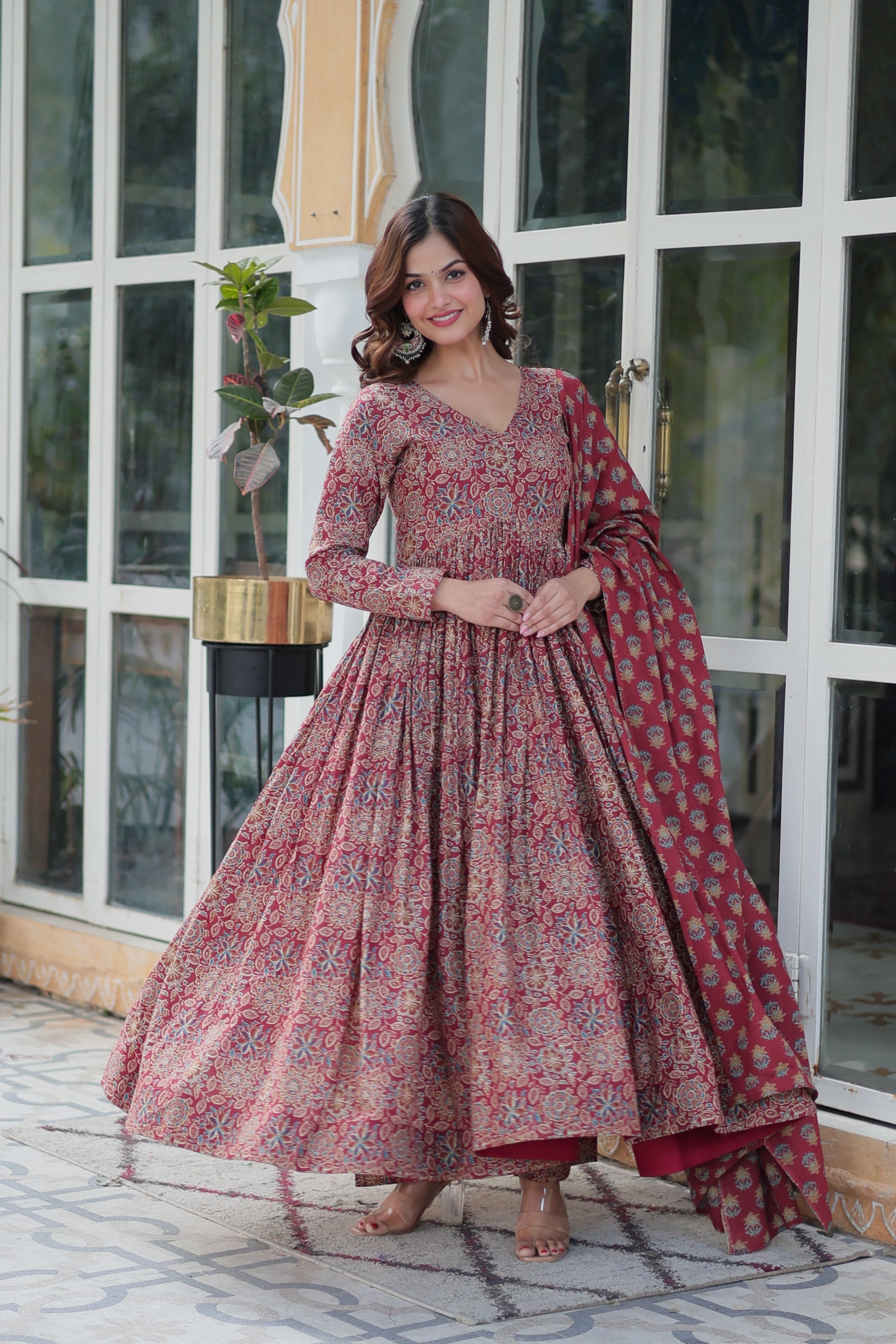 Jyoti Fashion Women's Maroon Cotton Floral Printed Designer Kurta Set - Distacart