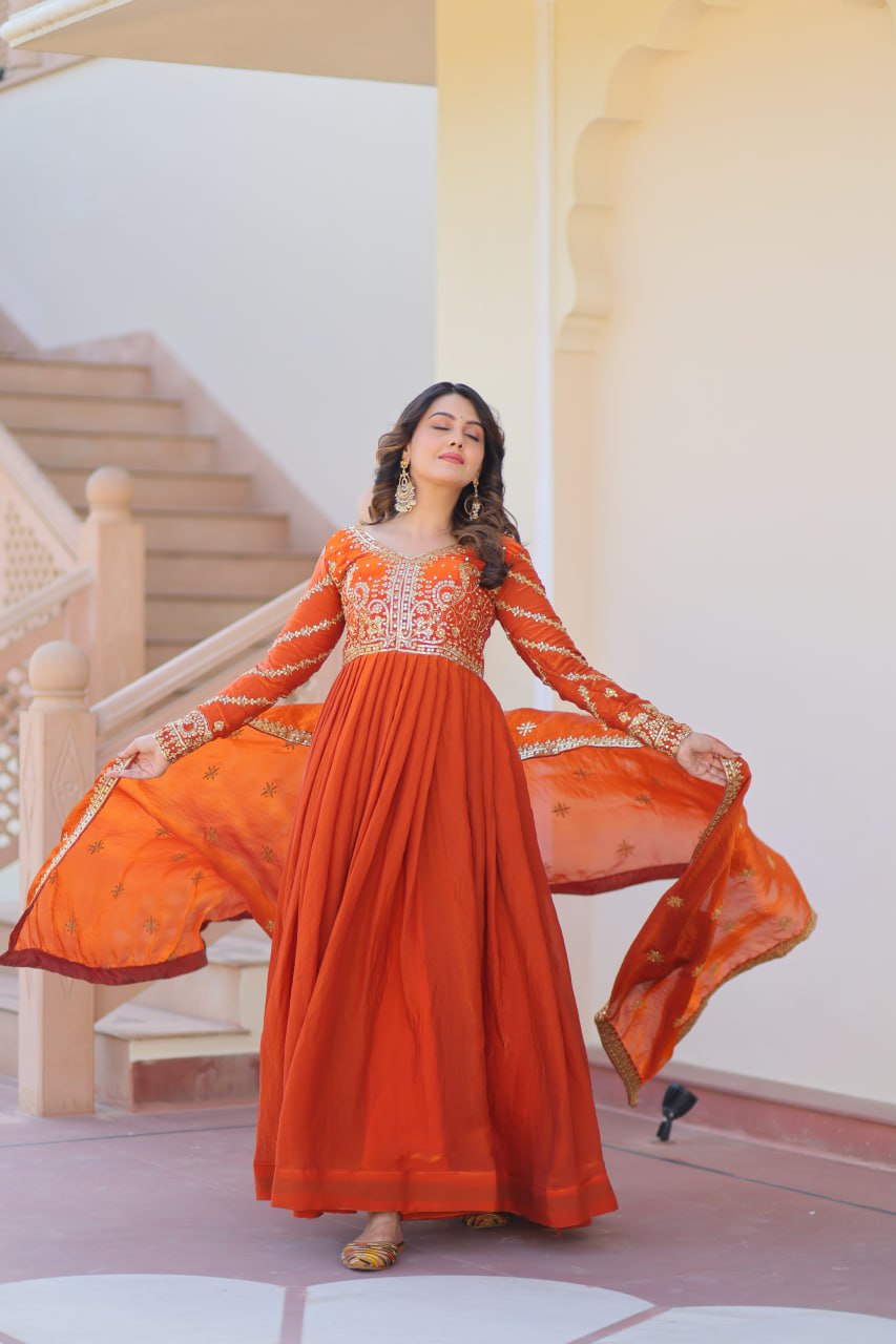 Jyoti Fashion Women's Fanta Fendi Sequins & Zari Embroidered Anarkali Set With Dupatta