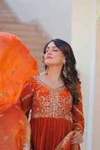 Jyoti Fashion Women's Fanta Fendi Sequins & Zari Embroidered Anarkali Set With Dupatta