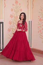 Jyoti Fashion Women's Rani Pink Faux Blooming Sequins & Zari Embroidered Long Designer Anarkali Set