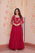 Jyoti Fashion Women's Rani Pink Faux Blooming Sequins & Zari Embroidered Long Designer Anarkali Set