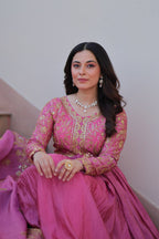 Jyoti Fashion Women's Pink Gold Crush Sequins with Multy Embroidered Anarkali Set With Dupatta